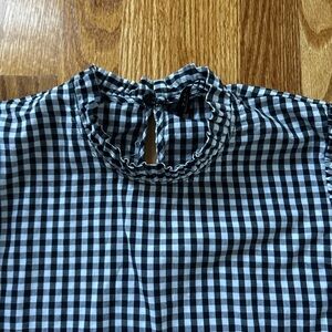 Zara Gingham Long Sleeve Blouse - Black and White